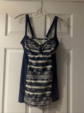 Navy Nautical Print One-Piece Swimdress